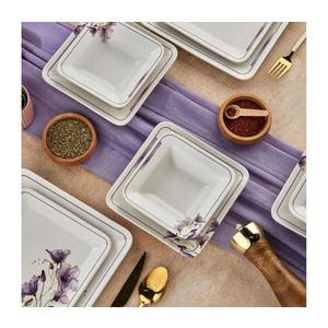 Set de masă 24 piese alb/mov/ceramică imagine