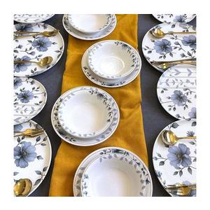 Set de masă, 24 piese, ceramică, alb/albastru imagine