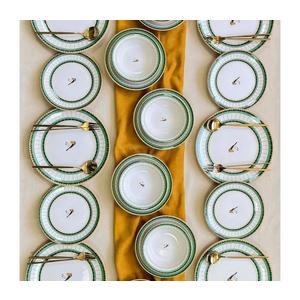 Set de veselă 24 piese din ceramică, alb/verde/auriu imagine