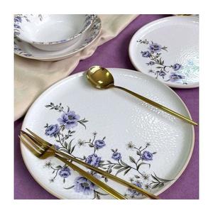 Set veselă 24 piese, ceramică, alb/mov imagine