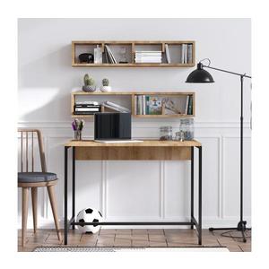 SET 2x raft de perete PENNY 20x100 cm + masă de lucru 74x100 cm maro/neagră imagine