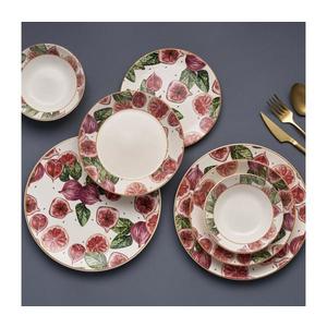 Set de masă 24 piese, ceramică, roșu/alb/verde imagine