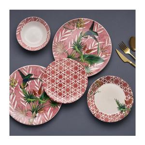 Set de veselă, 24 piese, din ceramică, roșu/verde/alb imagine