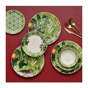 Set veselă, 24 piese, ceramică, verde/alb imagine