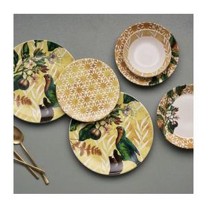 Set de veselă, 24 piese, din ceramică, galben/verde/alb imagine