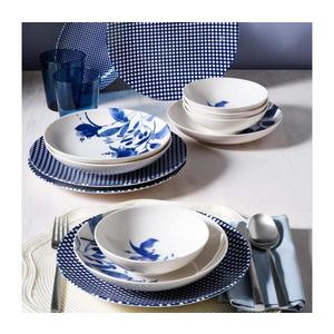Set de veselă din porțelan, 14 piese, alb/albastru imagine