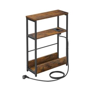 Masă laterală ROD, maro/negru, cu priză integrată și porturi USB imagine