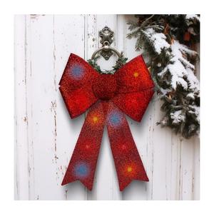 Decorațiune de Crăciun LED RGB, 11 LED, alimentare 3x LR44, 40 x 30 cm, fundă roșie imagine