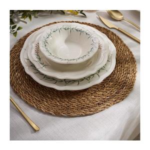 Set de veselă, 24 piese, porțelan, alb/verde imagine