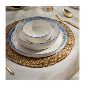 Set veselă 24 piese, porțelan, alb/albastru imagine