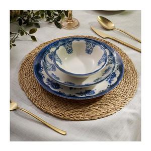 Set de veselă, 24 piese, porțelan, albastru/alb imagine