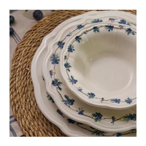 Set de veselă, 24 piese, din porțelan, alb/albastru imagine