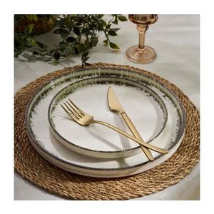 Set veselă 24 piese din porțelan, alb/maro imagine