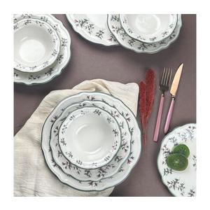 Set de veselă 24 piese, porțelan, alb/verde imagine