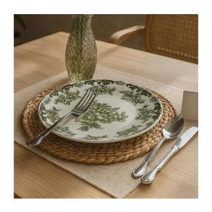 Set de veselă 24 piese din porțelan, alb/verde imagine