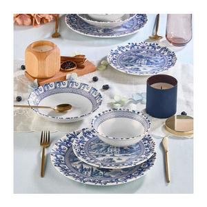Set veselă 24 piese, porțelan, alb/albastru imagine