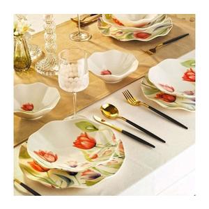 Set de masă din porțelan, 18 piese, roșu/verde/alb imagine