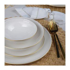 Set de veselă 24 piese, porțelan, alb/auriu imagine