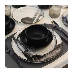 Set de masă, 24 piese, alb/negru/ceramică imagine