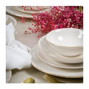 Set de masă din porțelan, 24 piese, alb/auriu imagine