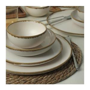 Set de veselă, 24 piese, crem/maro, din ceramică imagine