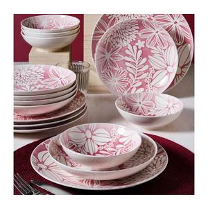 Set veselă 18 piese, porțelan, roșu/alb imagine