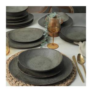 Set de veselă 18 piese, antracit/verde, din ceramică imagine