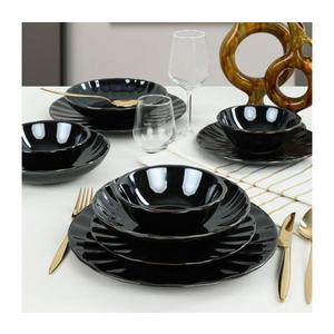 Set de veselă 24 piese, negru/ceramică stoneware imagine