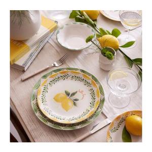 Set de veselă 24 piese, porțelan, galben/alb/verde imagine