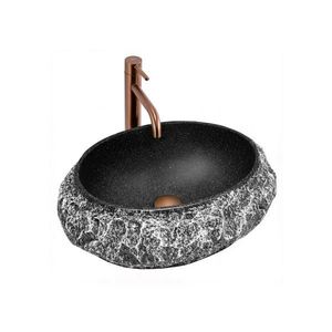 REA-U0634 - Lavoar pentru blat MIKA GABRO 38x50 cm, negru/imitație de piatră imagine