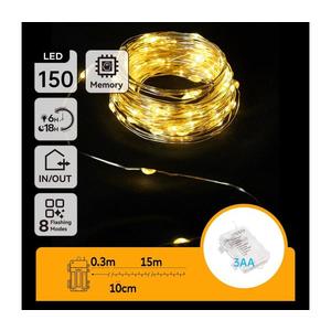 -LED Ghirlandă pentru exterior 150xLED/8 funcții 3xAA 15, 3m IP44 alb cald imagine