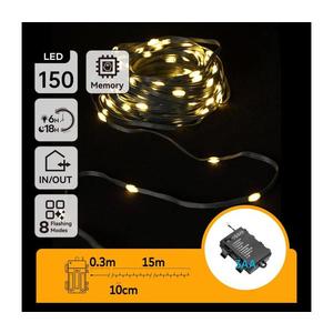 - Ghirlandă LED pentru exterior, 150 LED, 8 funcții, 3x AA, 15, 3 m, IP44, alb cald imagine