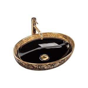 REA-U8978 - Lavoar pentru montaj pe blat MARGOT 40 x 52 cm, ceramică/negru/auriu imagine
