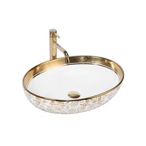 REA-U9650 - Lavoar pentru blat MARGOT, 40x52 cm, ceramică, alb/auriu imagine