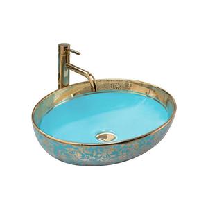 REA-U8709 - Lavoar montat pe blat MARGOT 40 x 52 cm ceramică/albastru/auriu imagine
