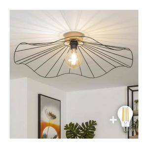 Brilagi - Lustră LED aplicată CERIA WIRE, 1x E27/40W/230V, Ø80 cm, negru/stejar imagine