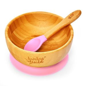 Klarstein Vesela pentru copii, cu castron și lingură de bambus, 400 ml, inclusiv ventuză, Ø: 13, 7 cm imagine