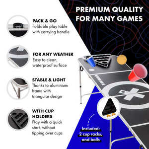 BeerCup Baseliner, set de masă pentru beer pong, audio, suporturi, suport pentru biluțe, 6 biluțe imagine