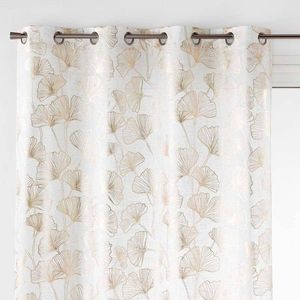 Perdea cu ochiuri și imprimeu cu frunze de ginkgo cu efect metalic imagine