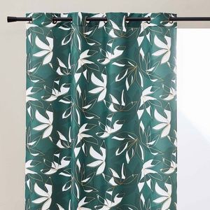 Perdea cu motiv de frunze și imprimeu auriu imagine