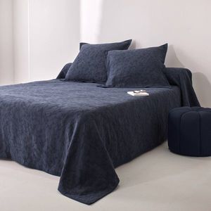 Cuvertură de pat jacquard cu model waffle și imprimeu cu frunze imagine