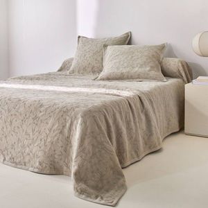 Cuvertură de pat jacquard cu model waffle și imprimeu cu frunze imagine