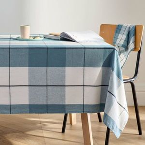Față de masă în carouri, bumbac/in cu fire vopsite imagine