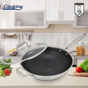 Tigaie Wok 4.5 L, Titanium3, Cooking by Heinner, 30x8.5 cm, inox/sticla, argintiu imagine