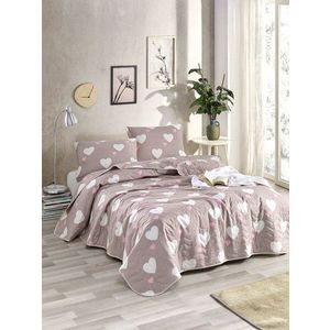 Cuvertura Single 155x200 cm, L'essentiel Maison, Herz, 65% bumbac/35% poliester, Trandafir praf / Alb imagine