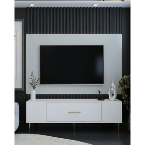Comoda TV, Hanah Home, Dekos, 150x48.2x29.6 cm, Alb/Auriu imagine