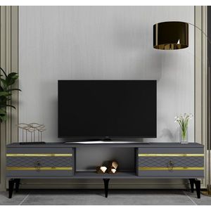 Comoda TV, Hanah Home, Pelin, 150x44.6x29.6 cm, Antracit / Aur imagine
