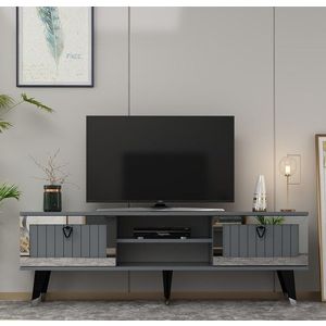 Comoda TV, Hanah Home, Lidya, 150x45.6x30 cm, Antracit / Argintiu imagine