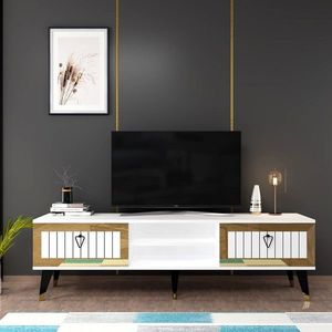 Comoda TV, Hanah Home, Lidya, 150x45.6x30 cm, Alb/Auriu imagine