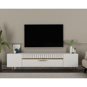 Comoda TV, Hanah Home, Dekolp1, 150x48x29.6 cm, Alb/Auriu imagine
